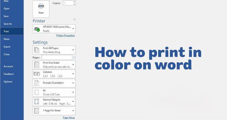 how to print in colour on word