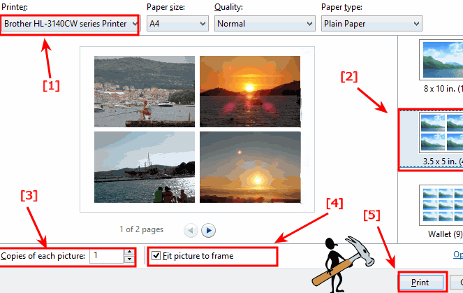 how to print multiple pictures on one page