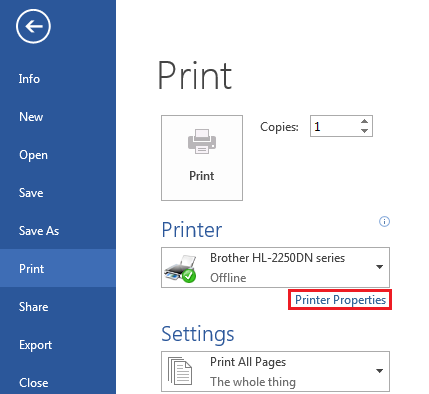 how to print black and white on word