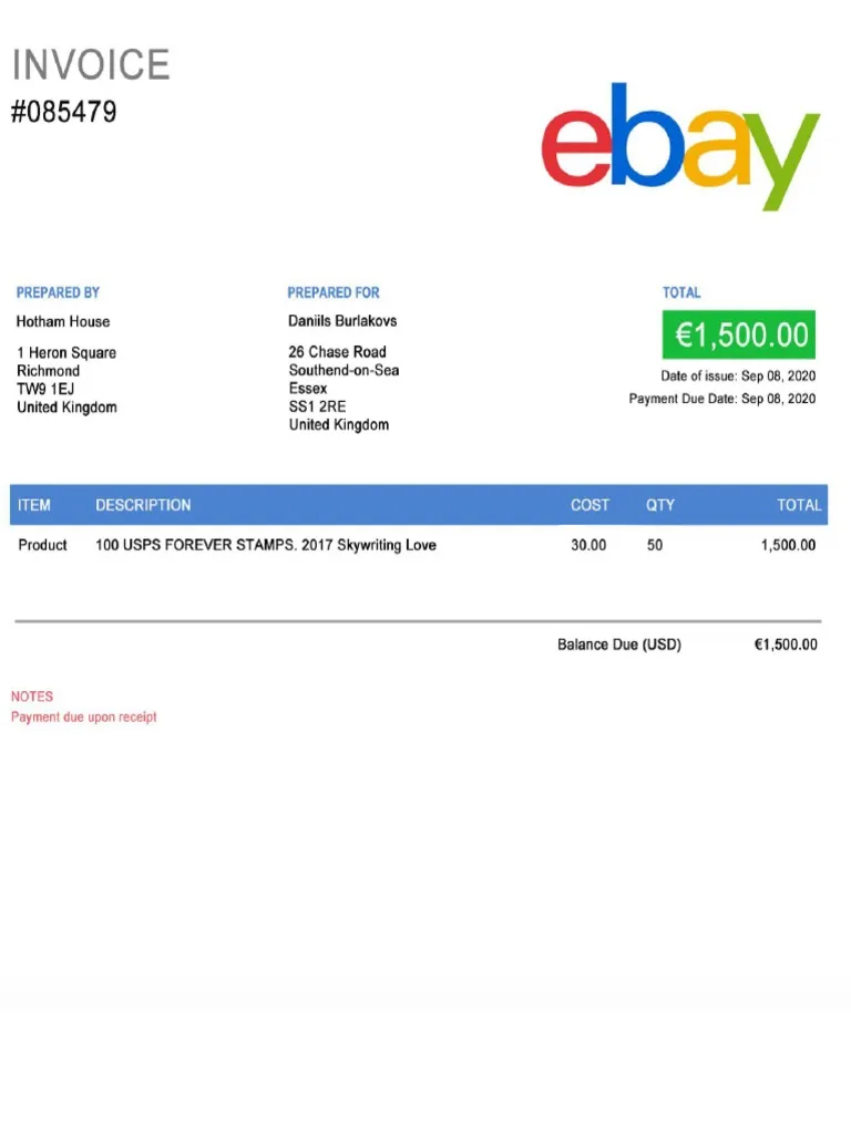 how to print ebay invoice